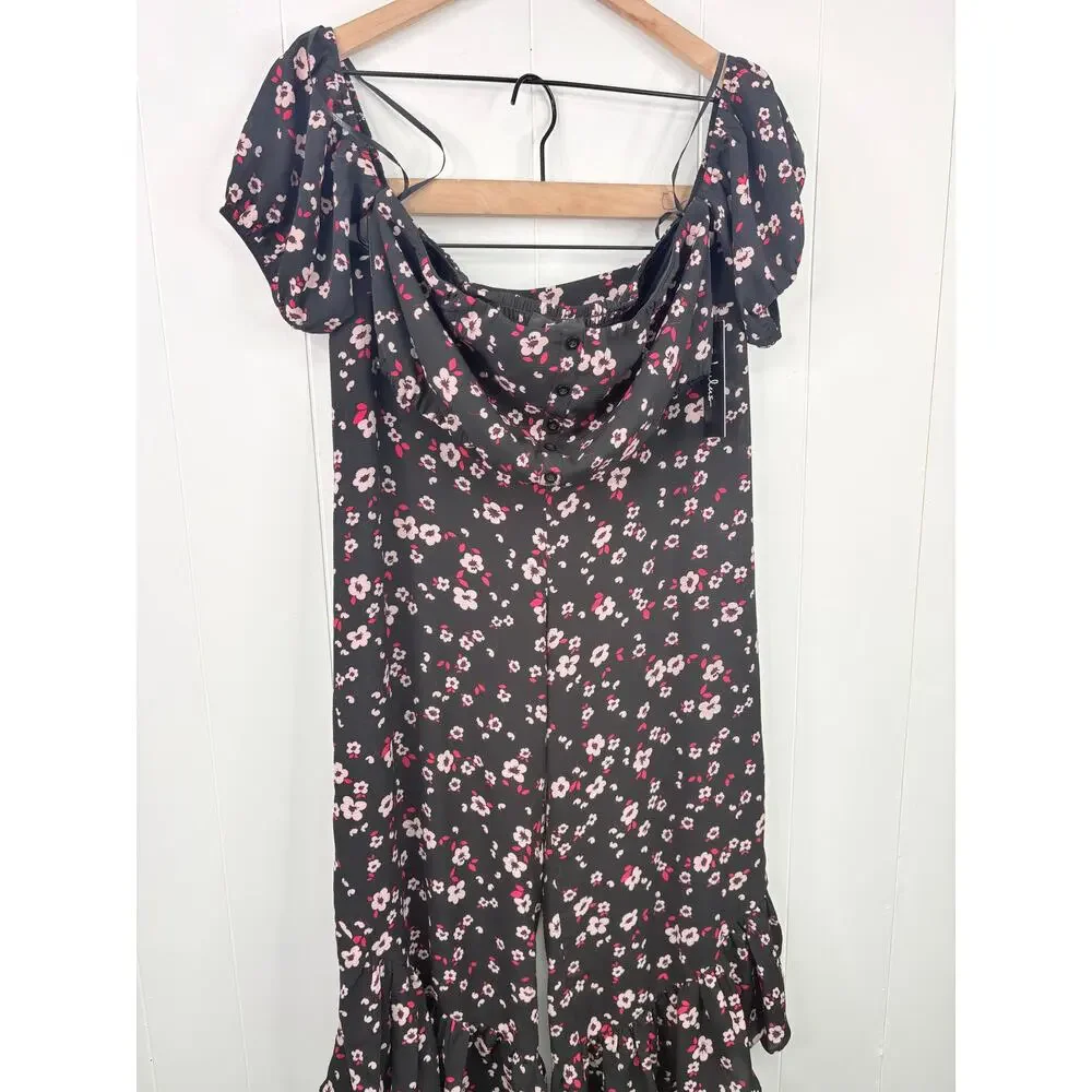 NWT Lulus Floral 2 Piece Set Large Off Shoulder Crop Top Ruffle Culottes - Picture 6 of 15